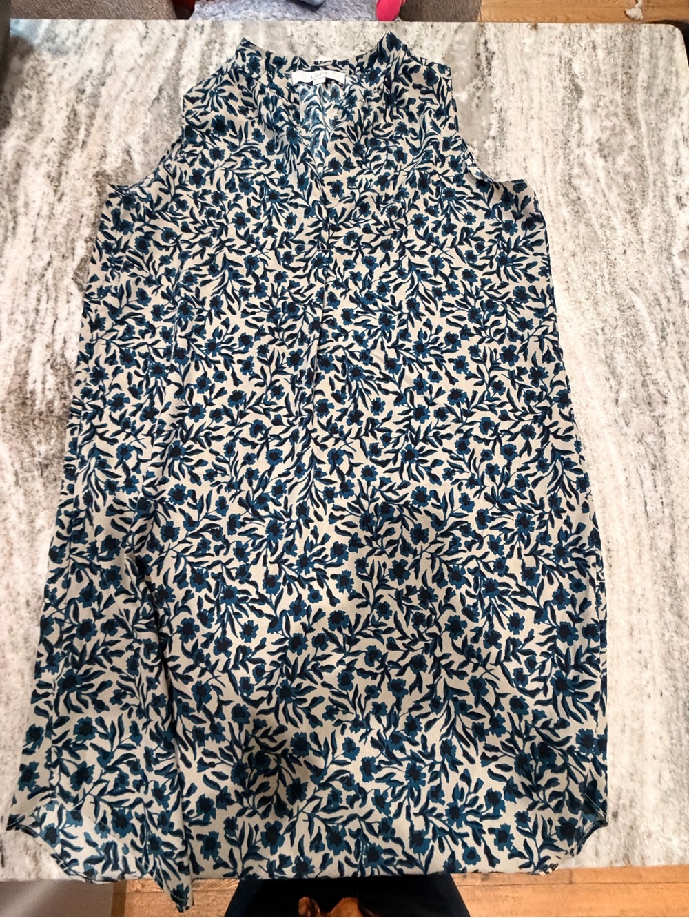 LOFT Cream sleeveless dress with Teal and Black Floral Print